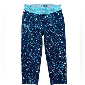 Under Armour Leggings YL Fitted All Season Cropped Navy Blue Paint Splat…‎